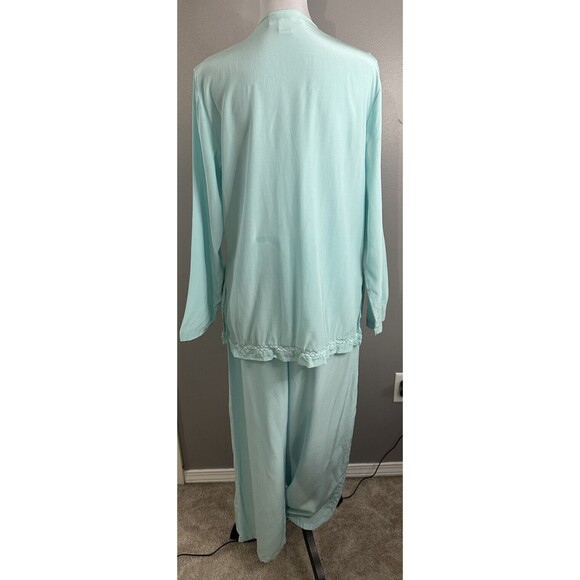 Diane Von Furstenberg Silk Assets Blue Beaded Embroider 100% Silk Pajama Set S/M - Picture 3 of 9